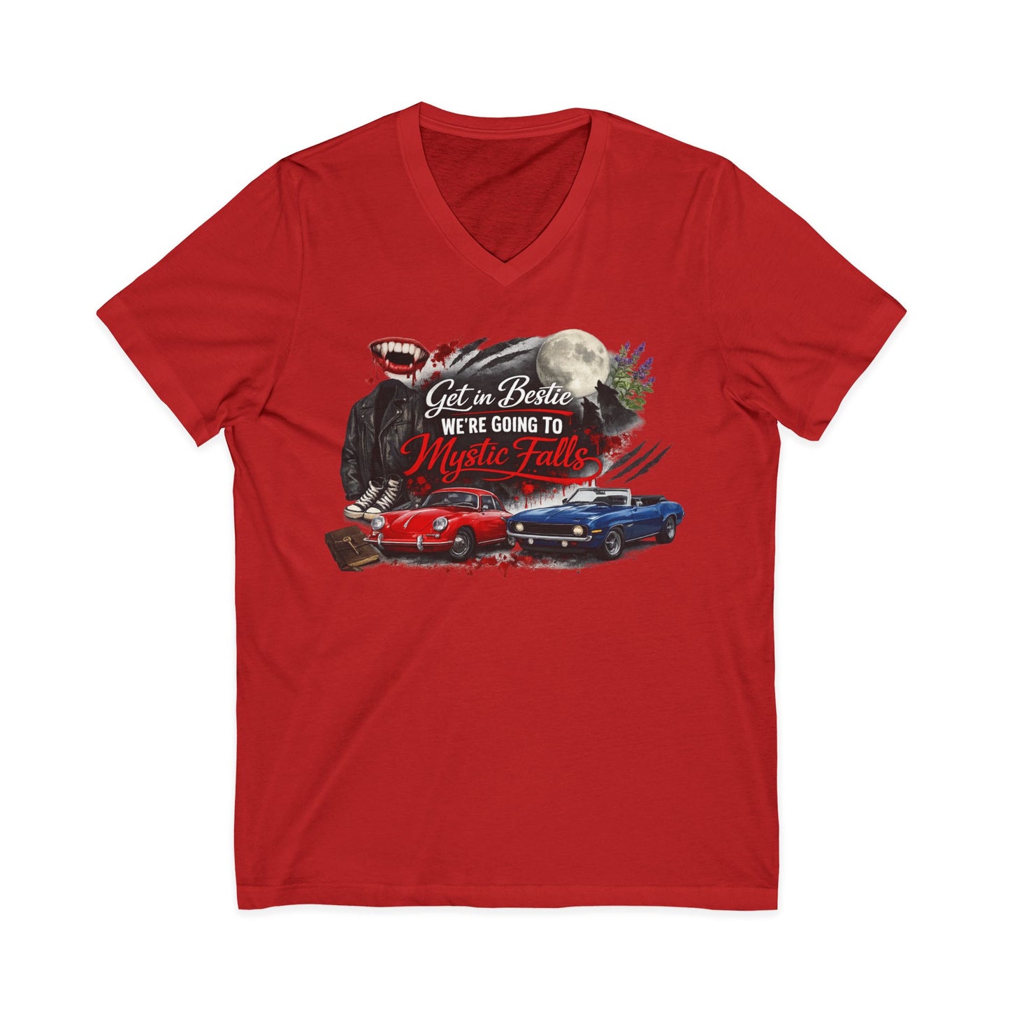 Mystic Falls Unisex Jersey Short Sleeve V-Neck Tee