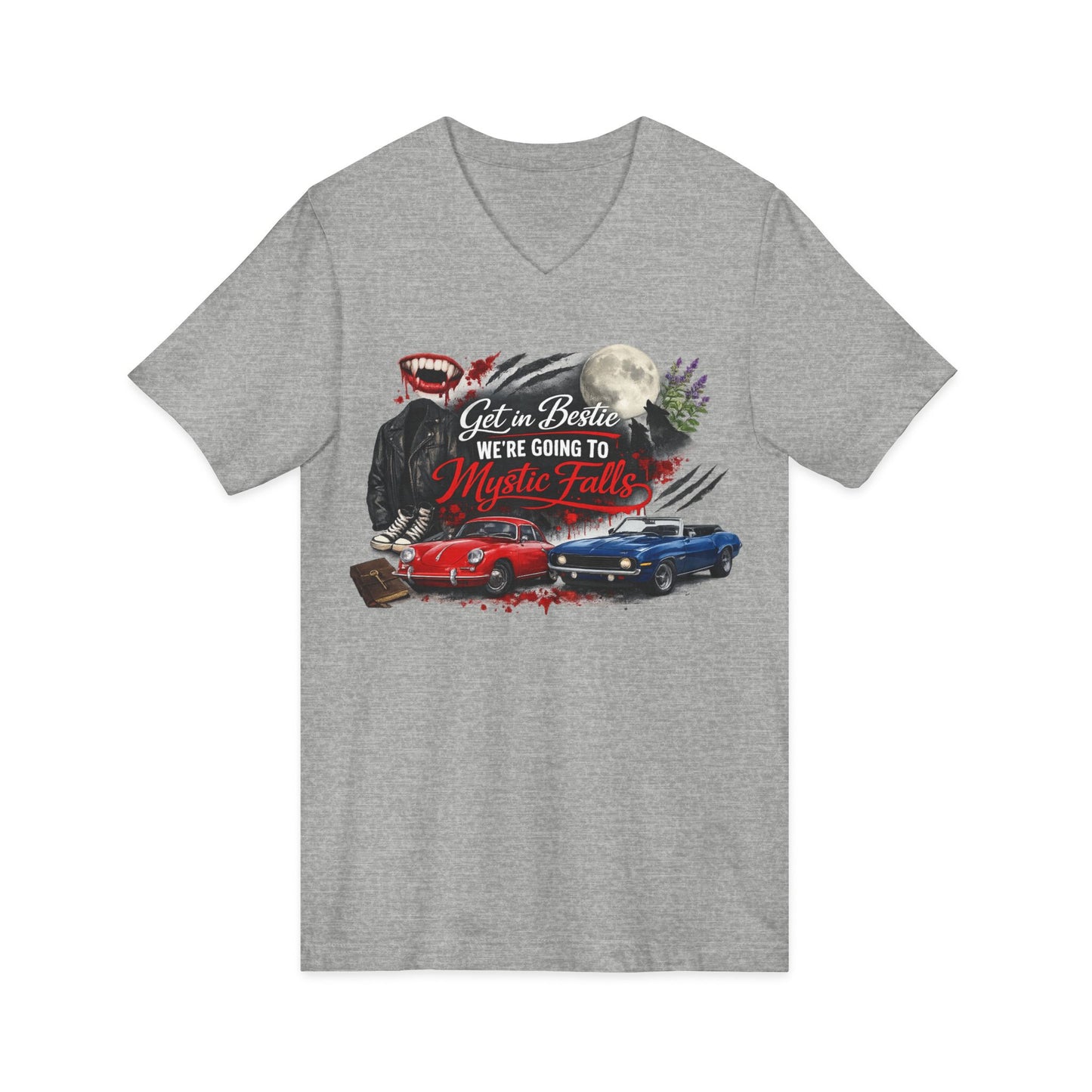 Mystic Falls Unisex Jersey Short Sleeve V-Neck Tee