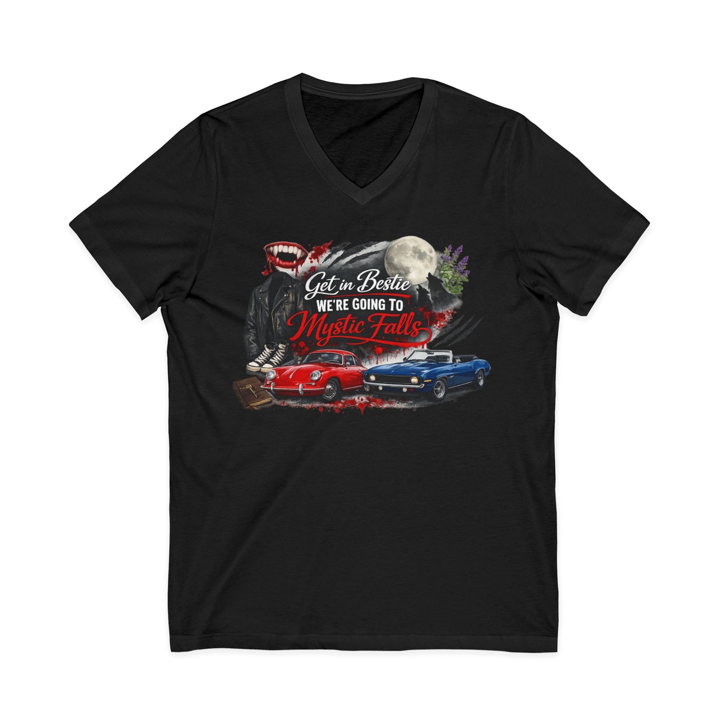 Mystic Falls Unisex Jersey Short Sleeve V-Neck Tee