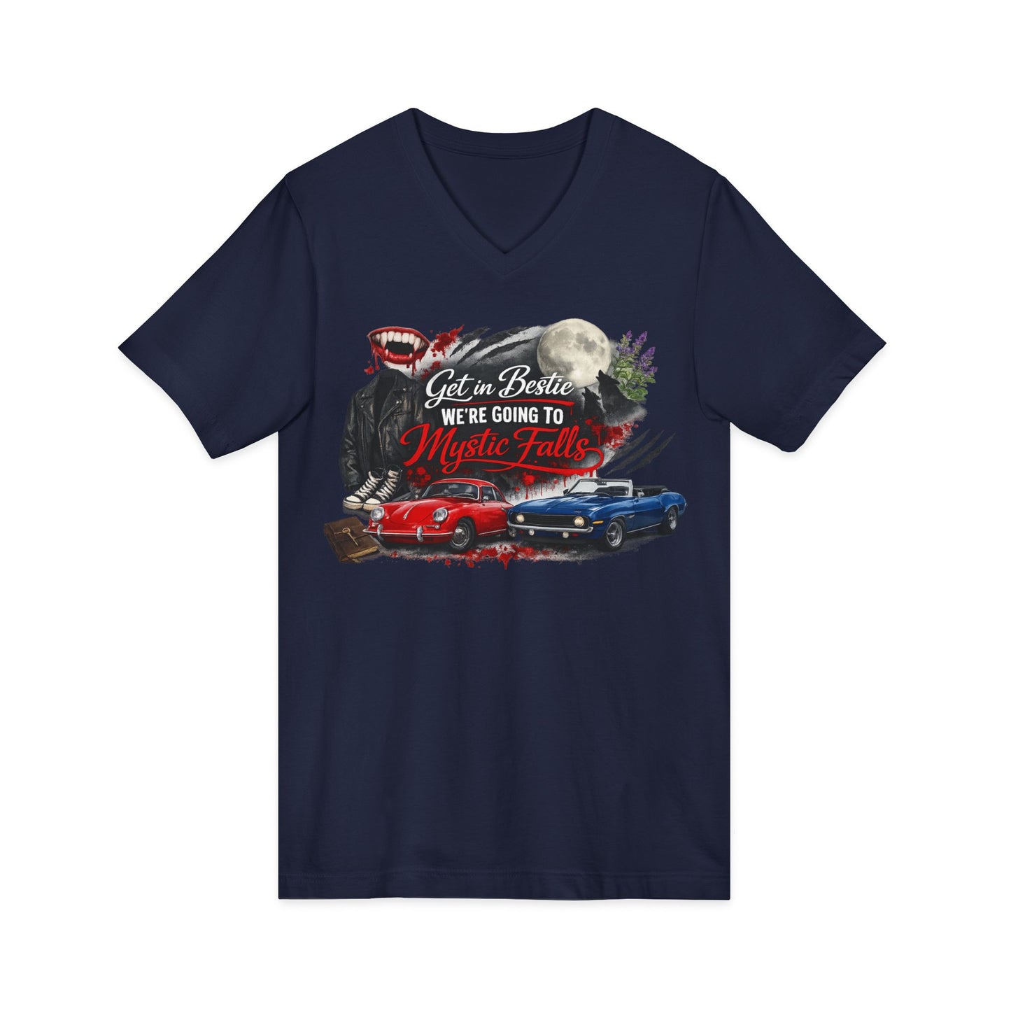 Mystic Falls Unisex Jersey Short Sleeve V-Neck Tee