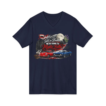 Mystic Falls Unisex Jersey Short Sleeve V-Neck Tee