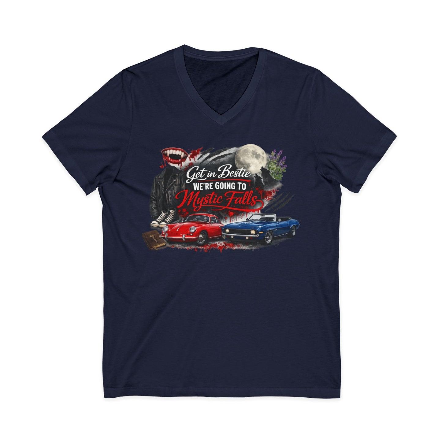 Mystic Falls Unisex Jersey Short Sleeve V-Neck Tee